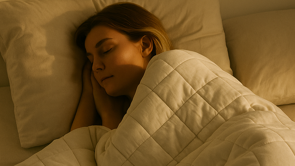 mujer durmiendo con manta de peso