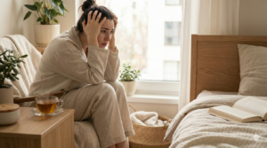 mujer en su habitación sufriendo de ansiedad